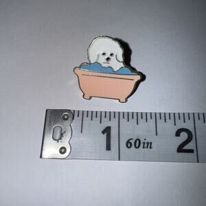 White Dog In A Pink Bath Tub Pin Brooch